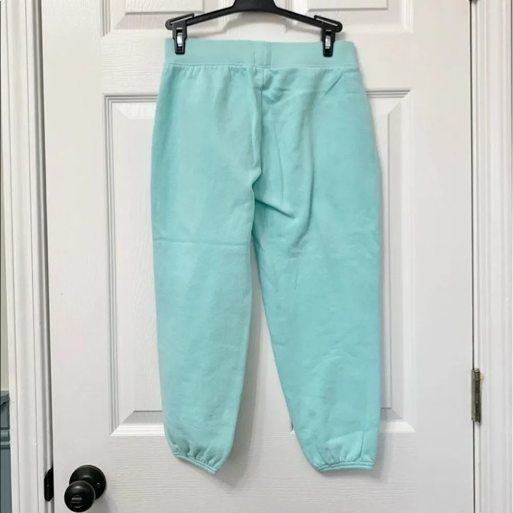 2/$20! Gap Girls Logo Fleece Sweatpant Cropped Aqua Arch Sequined Size XXL 12-14